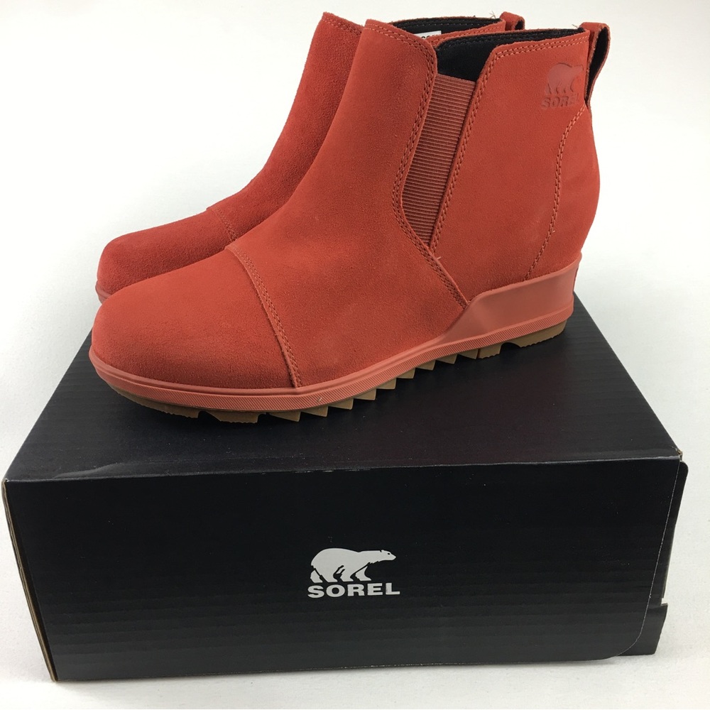 Sorel Evie Wedge Ankle Boots Pull On Waterproof Warp Red Suede women 8 New